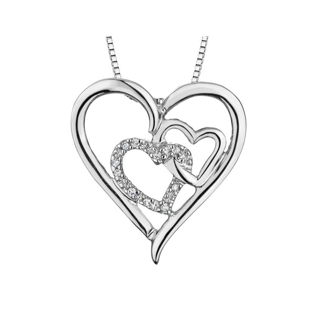 Triple Heart Pendant Necklace with Diamond Accents in Sterling Silver with Chain